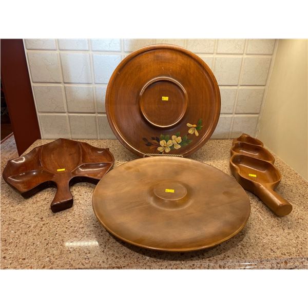 Vintage Wooden Handmade Serving Dishes & Lazy Susan