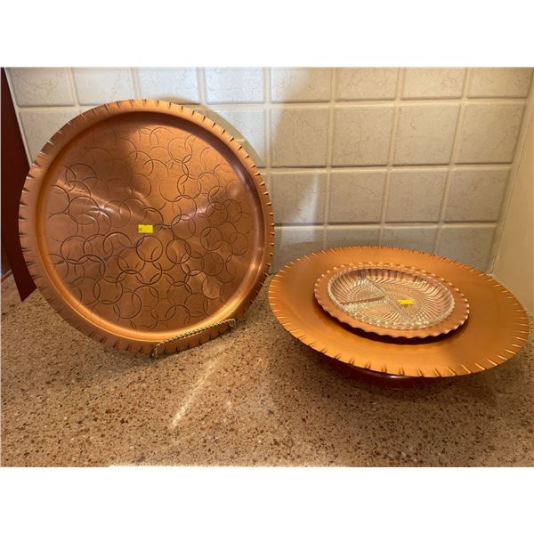 Vintage Copper Party Serving Tray Made In Canada & 3 Piece Rotates Like Lazy Susan