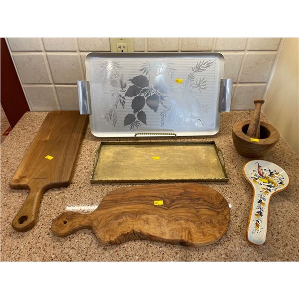Assorted Collection Of Serving Trays, Cutting Boards & More