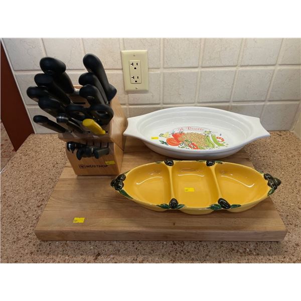 Assorted Collection Of Kitchenware - WUSTHOF Knife Block Set, Cutting Board, Serving Tray & More