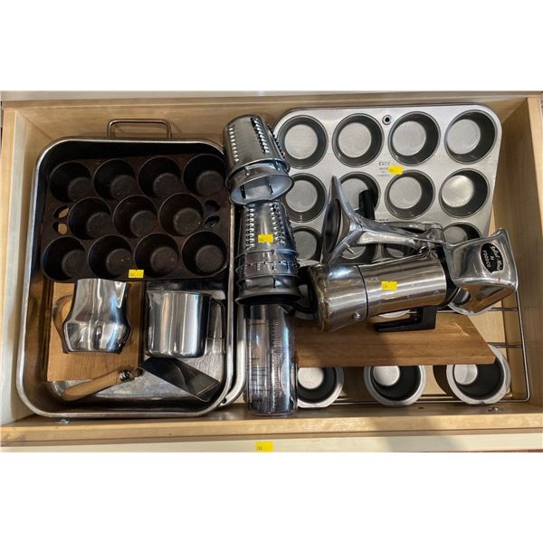 Entire Contents Of Drawer - Cast Iron Muffin Tin, Baking Supplies, & More