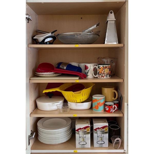 Entire Contents Of Cupboard - 4 Shelves In Total - Plates, New In Box Butter Warmer, & More
