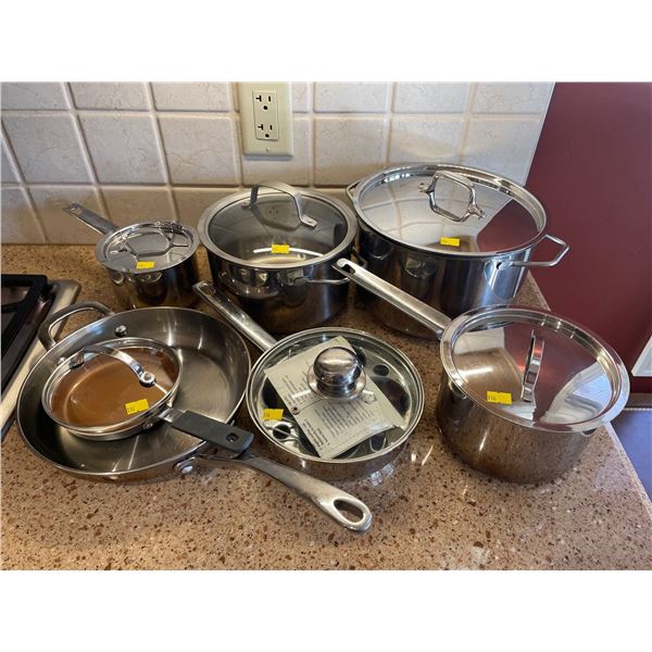 Assorted Collection Of Stainless Steel Pots With Lids - Egg Poacher, Frying Pan & More