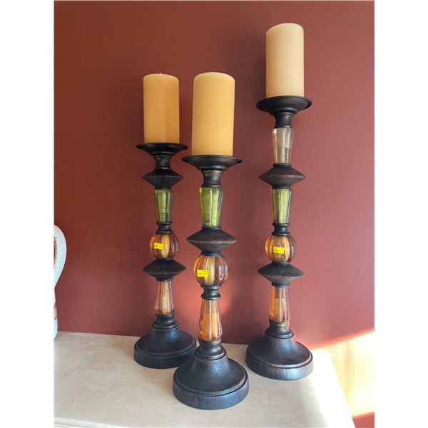 Set Of 3 Decorative Candle Holders With Brand New Candles 27H