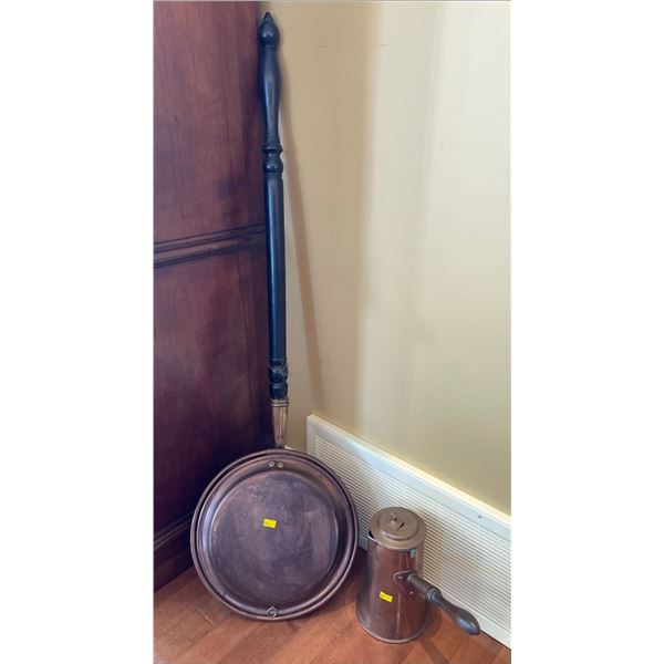 Victorian Bed Warmer 42H & 8H & Copper Coffee Kettle