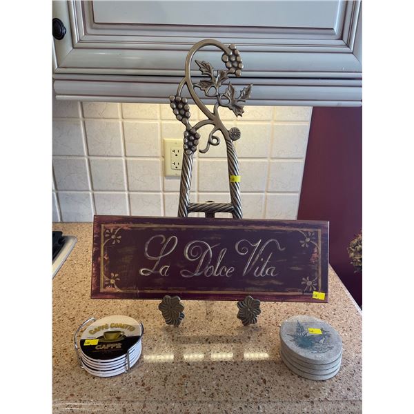 Large Metal Decorative Stand, Sign, Coasters & More