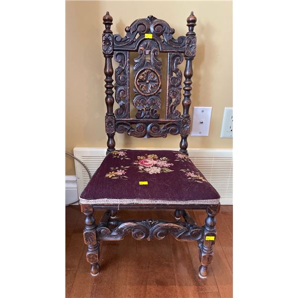 Antique Solid Wood Hand Crafted Upholstered Fabric Chair  14Lx12Dx25H