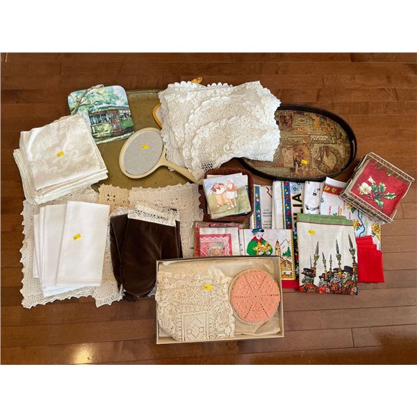 Assorted Collection Of Doilies, Table Linens, Serving Tray & More