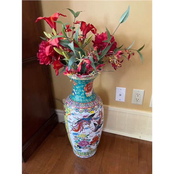 Asian Decorative Ceramic Vase With Artificial Star Lily & More 36H