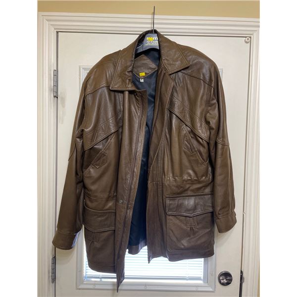 Mens Large Vintage Brown Leather Jacket