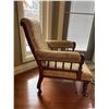 Image 2 : Antique Oak Arm Chair With Upholstered Fabric On Castor Wheels 25Lx32Dx35H