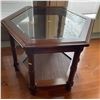 Image 1 : McElheran's Furniture + Design Mahogany Glass Top 2 Tier Side Table 28Lx24Dx21H