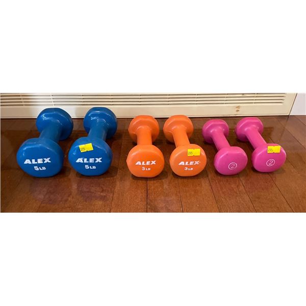 Assorted Collection Of Alex Exercise Weights - 5lbs, 3lbs, 2lbs.