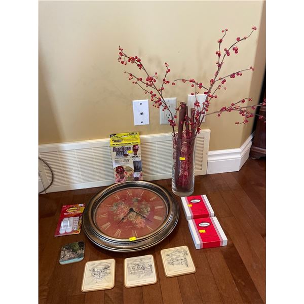 Assorted Collection Of Home Decor - Clock, Vase, Vintage Set Of Pimpernal Coasters x2, & More