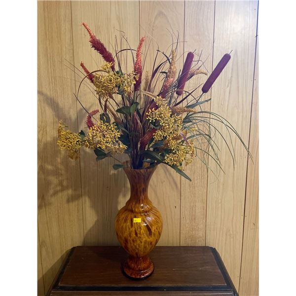 Artificial Flowers in Blown Glass Vintage Vase 29H