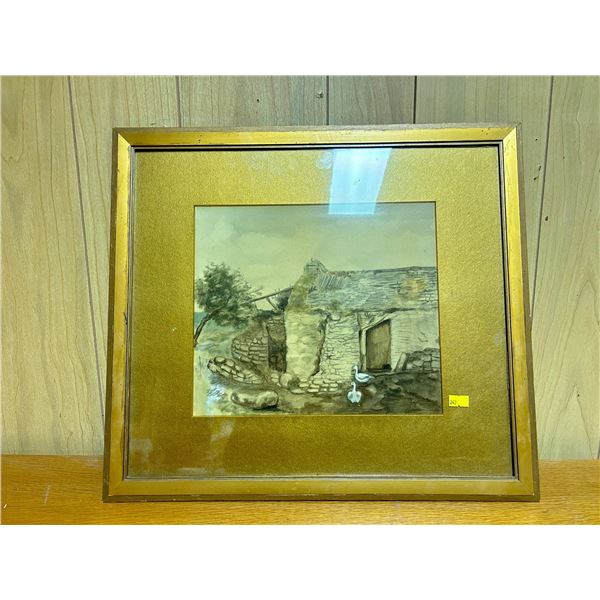 J. Williams Stone House With 2 Ducks Art 19Wx17H