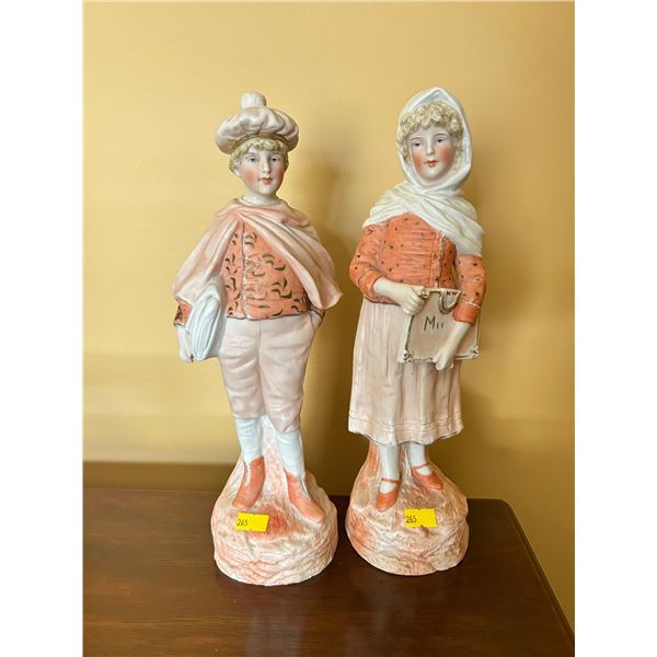 Gebruder Heubach German Bisque - Young Man & Young Woman Statues 13H