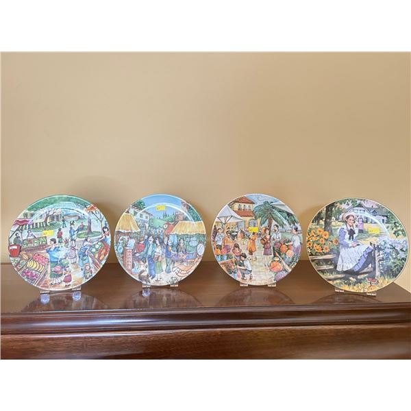 Set Of 4 Vintage Italian Market Scene Plates - Made In Italy