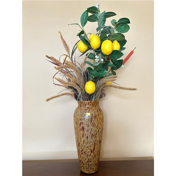 Artificial Flowers In Decorative Glass Vase - Lemon Theme 33H