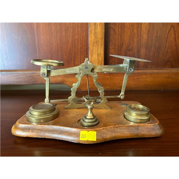 Antique Wood & Brass Postal Scale