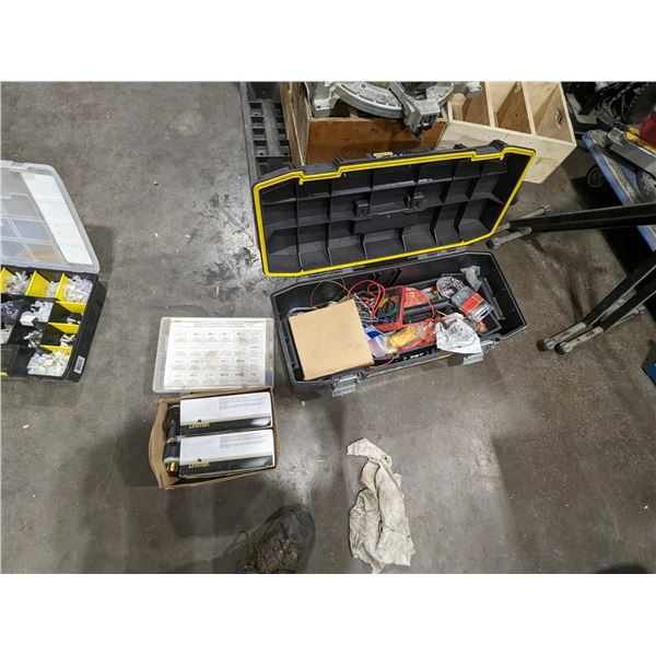 GROUP LOT OF ELECTRICAL CONNECTORS AND SUPPLIES. 5 BOXES LEVITON 110V RECEPTACLES, 3 PACKS OF