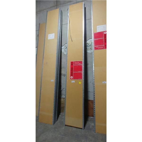 10 UPRIGHTS WITH 65 SHELVES. UPRIGHTS ARE APPROX 14' HIGH, 2' DEEP. SHELVES ARE APPROX 36"