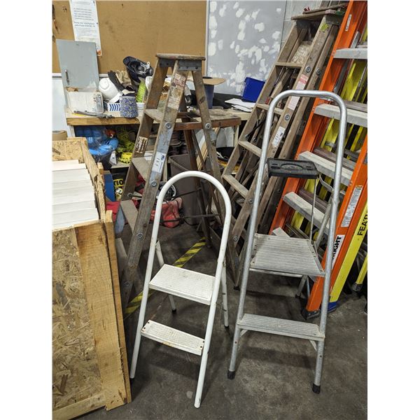 5' WOOD STEP LADDER AND 2 SMALLER STEP LADDERS