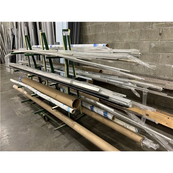 5'X3'X6' ROLLING A-FRAME CART WITH CONTENTS. OVER 100 PIECES ASST ALUMINUM MOLDINGS