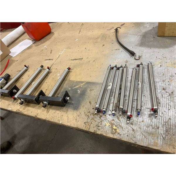 GROUP LOT OF AIR CYLINDERS AND REGULATOR, DISTRIBUTION BLOCK, ETC