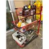 Image 1 : RED SHOPPING CART STYLE SHOP CART WITH CONTENTS (GLUE ETC)