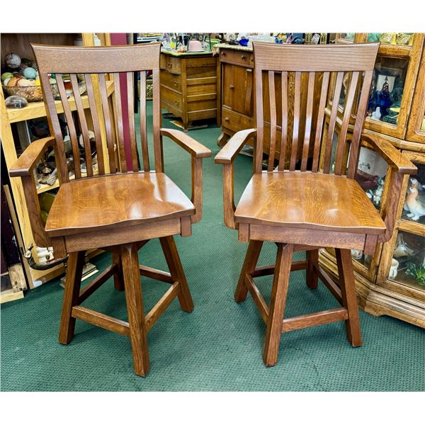 WOODEN SWIVEL CHAIRS, PAIR