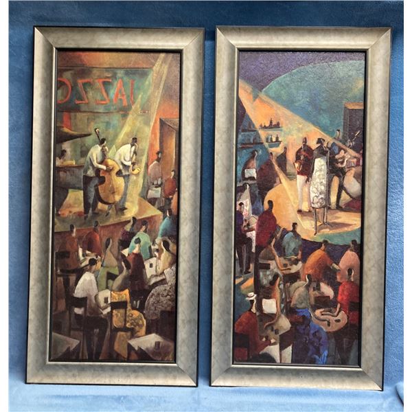 FRAMED JAZZY ART, PAIR