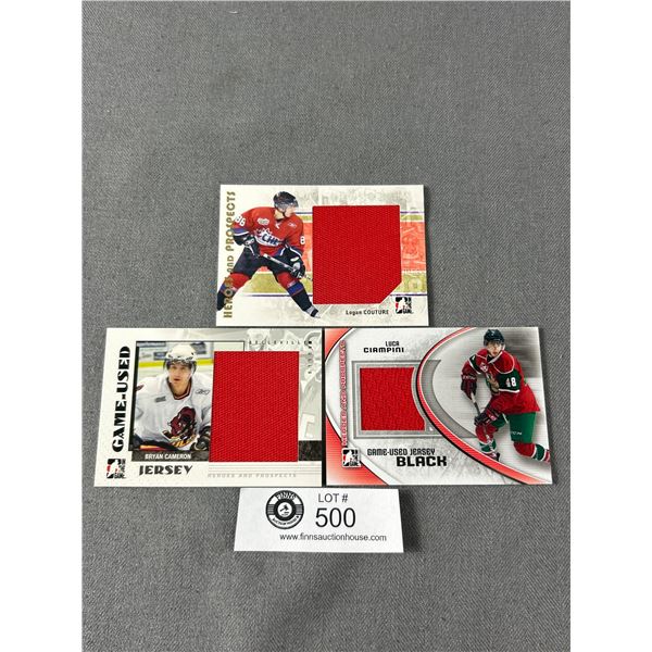 2007 & 2012 In The Game Jersey Used NHL Cards. Bryan Cameron, Luca Ciampini & Logan Couture