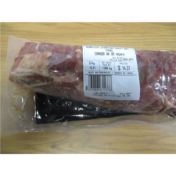 SHELF PULLS (AS IS):  BONELESS BEEF STRIPLOIN ROAST (APPROX. $14.37)