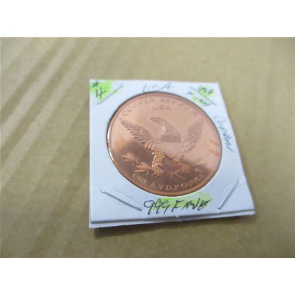 999 FINE COPPER 1 OZ USA COIN