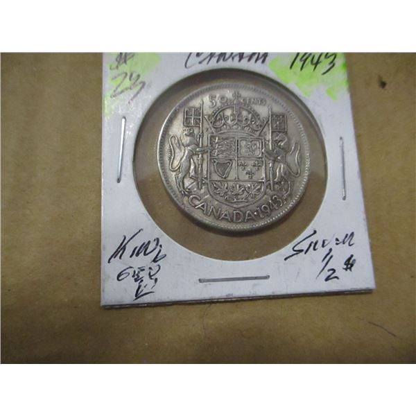 1943 CANADA KING GEORGE VI SILVER HALF DOLLAR