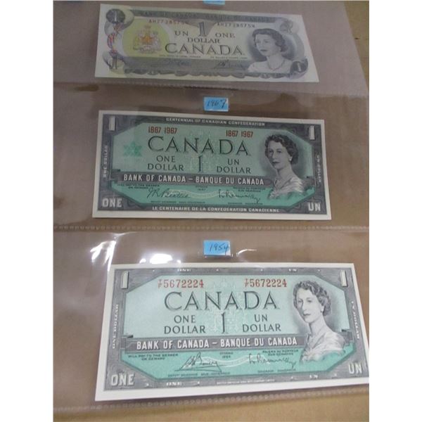 1973, 1967 & 1954 LAST OF CANADA $1 BILLS