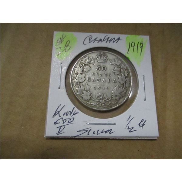 1919 CANADA KING GEORGE V SILVER HALF DOLLAR