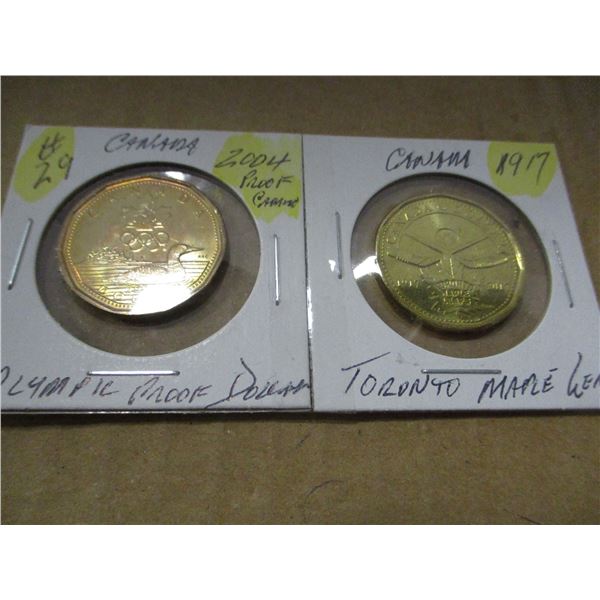 2004 OLYMPIC PROOF DOLLAR & 1987 TORONTO MAPLE LEAF DOLLAR