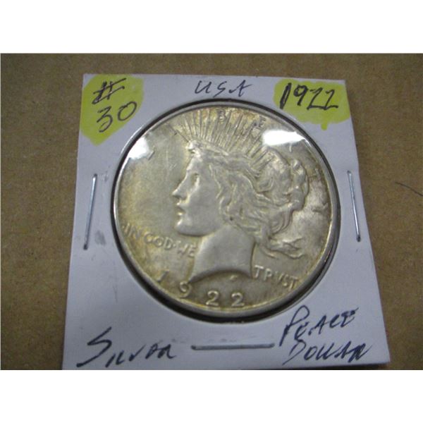 1922 USA SILVER PEACE DOLLAR