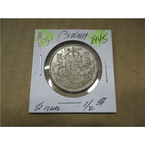 1945 CANADA KING GEORGE VI SILVER HALF DOLLAR