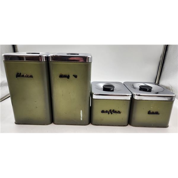 Vintage Green Metal Canister Set