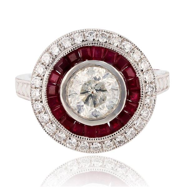 1.27 ctw CENTER Diamond and 1.26 ctw Ruby Platinum Ring (1.65 ctw Diamonds)