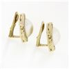 Image 2 : Vintage 14K Yellow Gold Mabe Pearl & Diamond Octagon Large Button Clip Earrings