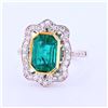 Image 2 : 3.18 ctw Emerald and 0.59 ctw Diamond 18K White and Yellow Gold Ring