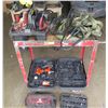 Image 1 : Rolling Metal Cart w/ Undershelf & Contents: Tools, Jumper Cables, Strapping, etc