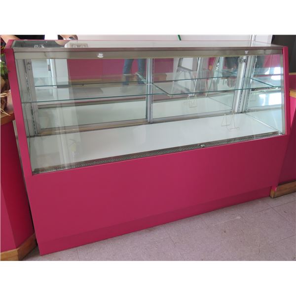 Pink Display Cabinet w/ Glass Shelves, Top & Front, Sliding Back Doors 72"x16"x48"H