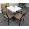 Image 1 : Square Table on Pedestal Base 24"x24"x31" & 3 Wooden Chairs w/ Upholstered Seats