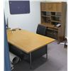 Image 1 : Office 3-Piece Furniture Set: Desk w/ 4 Drawers & Rolling Armchair, Hutch Cabinet, Wooden Table, Mis