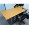 Image 2 : Office 3-Piece Furniture Set: Desk w/ 4 Drawers & Rolling Armchair, Hutch Cabinet, Wooden Table, Mis